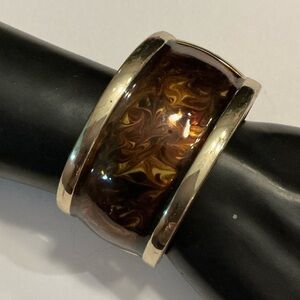 Vintage Gold and Brown Swirl Hinged Bangle Braclet